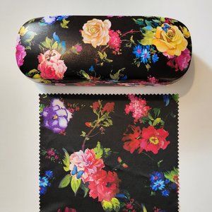 Eyeglass Case Small Black Floral With Matching Cleaning Cloth